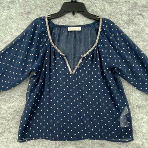 Abercrombie Kids Girls Top Junior Size 14 Blue Bohemian Sequin Gold Polka Dots